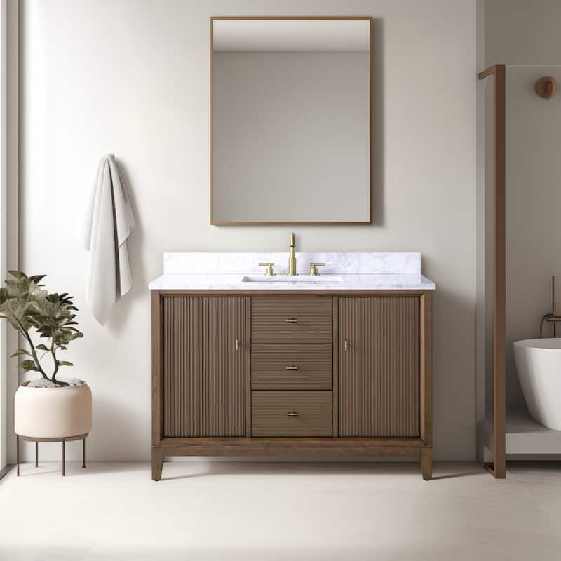 Vanity Art 48" Freestanding Bathroom Vanity with Engineered Marble Top and Sink