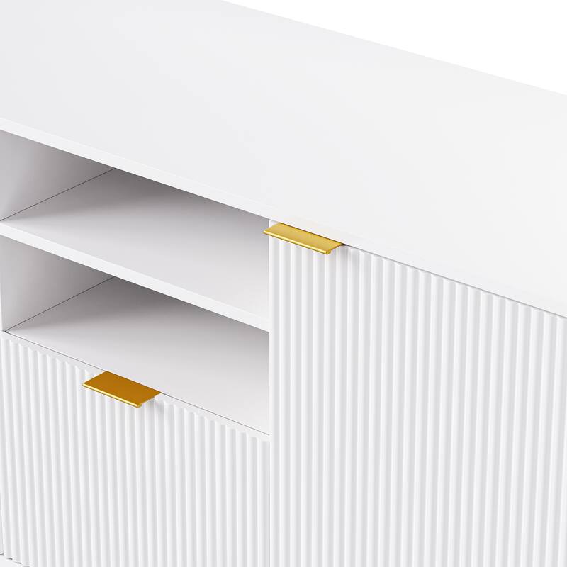 Roomfitters 4-Piece Entertainment Wall Unit for up to 70 Inch TV, Media Storage Cabinet with Shelves and Fluted Panels, White