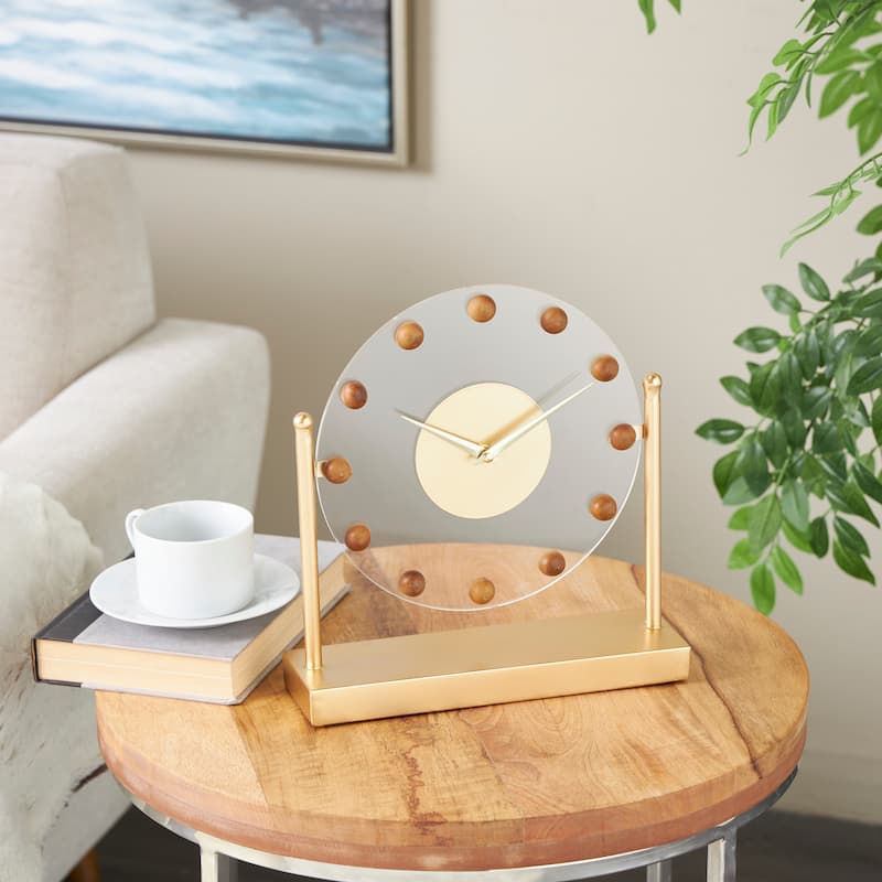 Gold or Black Metal Acrylic Face Clock with Wood Ball Accents