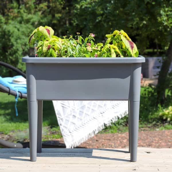 Sunnydaze Self-Watering Raised Garden Bed with Cloche Cover - 30" W x 14.5" D x 33" H - Gray