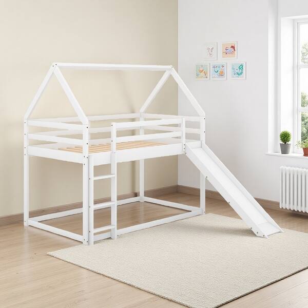 Twin Size Pine Wood Bunk House Bed with Slide and Ladder - Bed Bath ...