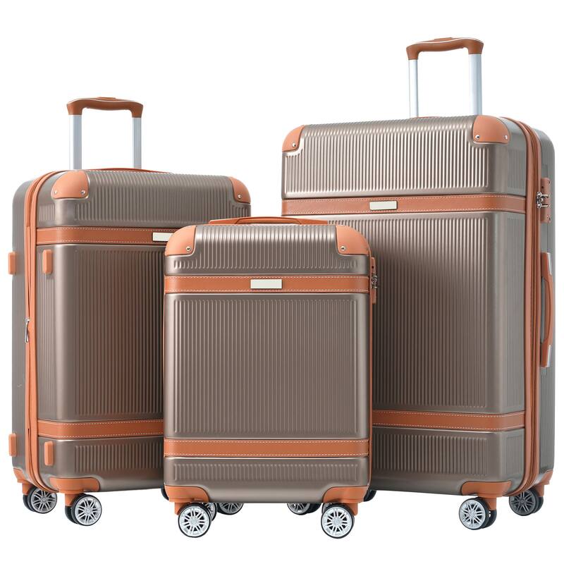 3 Piece Hardside Lightweight Luggage Sets with Double Spinner 8 Wheels and TSA Lock