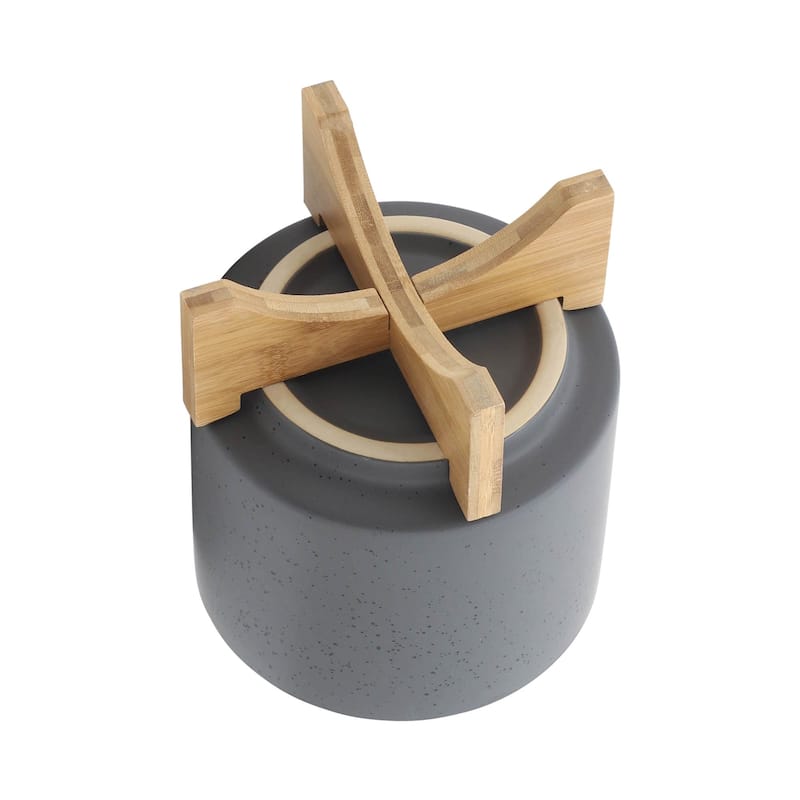 8 & 10 inch Ceramic Planter with Wooden Stand,Set of 2
