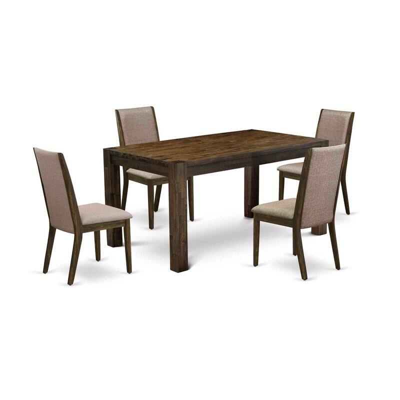 5-Piece Natural Brown Finish Solid Wood Top - Rectangular Dining Room Set - Seats 4