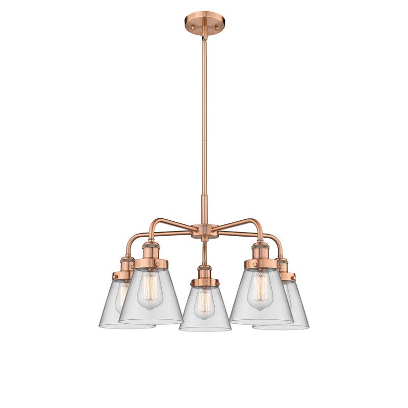 Innovations Lighting Cone - 5 Light 24" Stem Hung Chandelier - Clear/Antique Copper