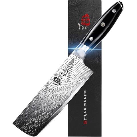 TUO Ripple Nakiri Knife w/Ergonomic G10 Full Tang Handle,Blk Hawk-S Series,6.5in