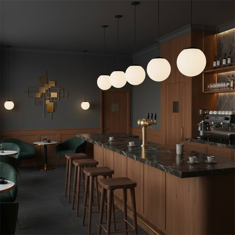 10" Diameter Etched White Glass Globe Integrated LED Pendant