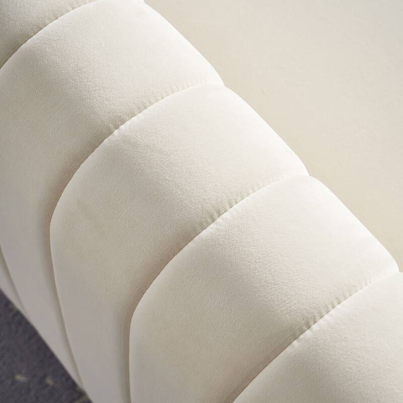 Modern Velvet Sofa with Channel Tufting & Gold Steel Legs - 3 Seater Couch