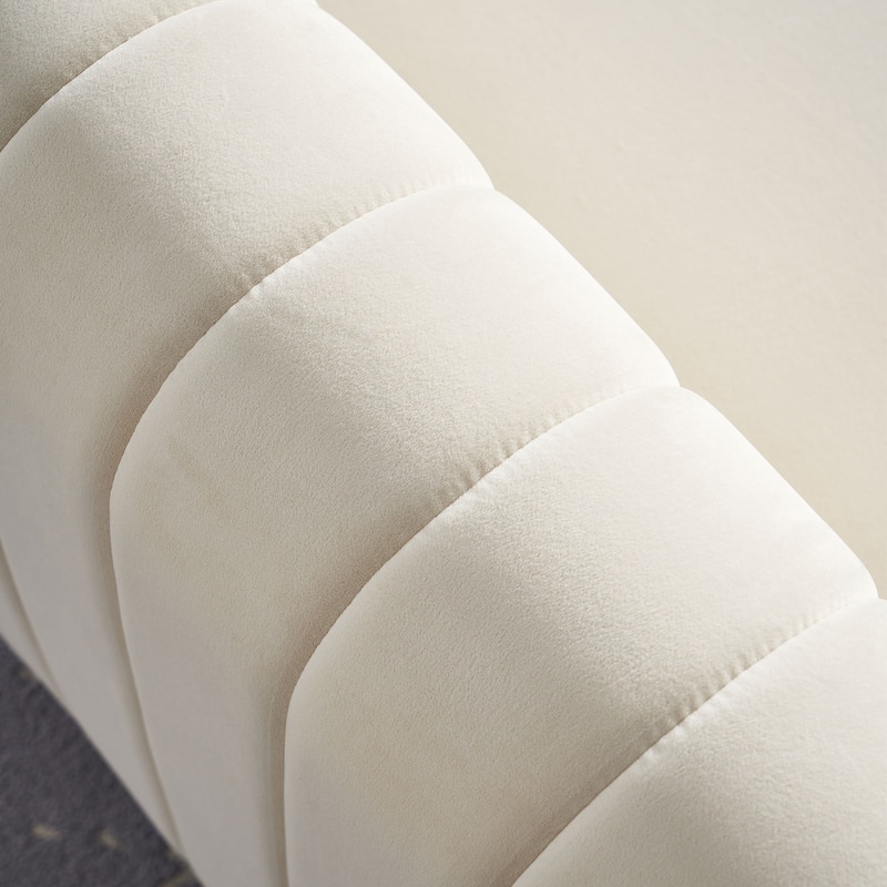 Velvet Sofa Couch 84.25" with Channel Tufting and Polished Gold Legs, Modern Living Room Style