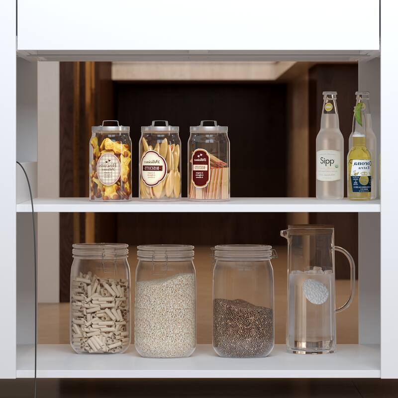 LED Kitchen Island with Tempered Glass Top, Rolling Storage Cabinet with 3-Color Lighting