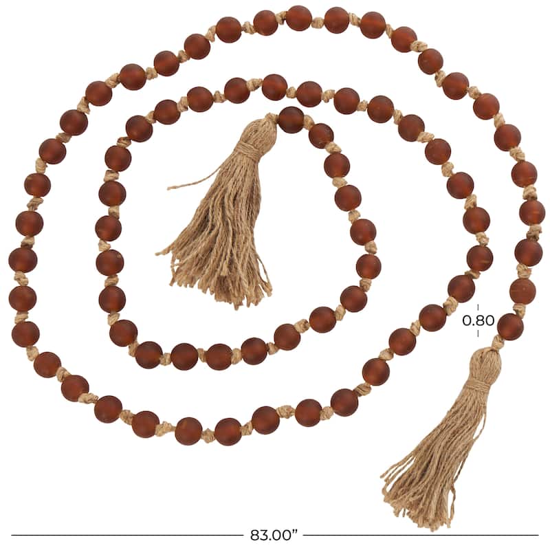 Glass Handmade Round Long Beaded Garland with Tassel with Knotted Brown Jute