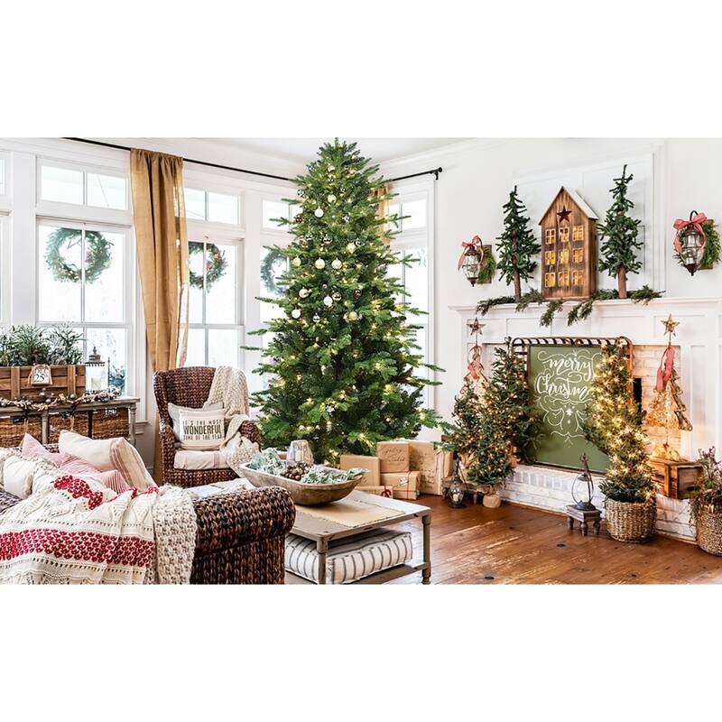 5FT Green PVC+PE Christmas Tree with 200 Warm White UL Lights-1488 Tips, Hinged Branch Design, Realistic Needles