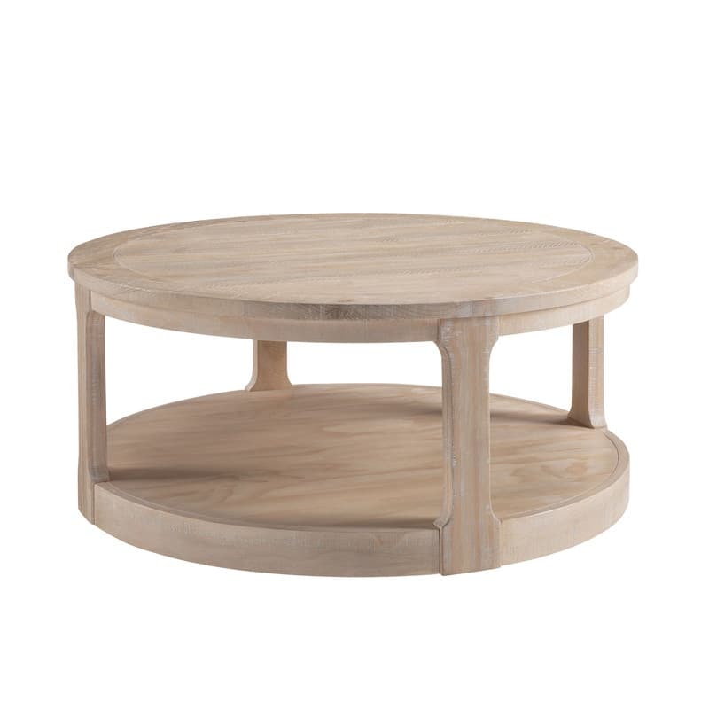 40" Large Curved Two-Tier Traditional Round Wooden Coffee Table with Wheels, Mid-Century Rustic Style