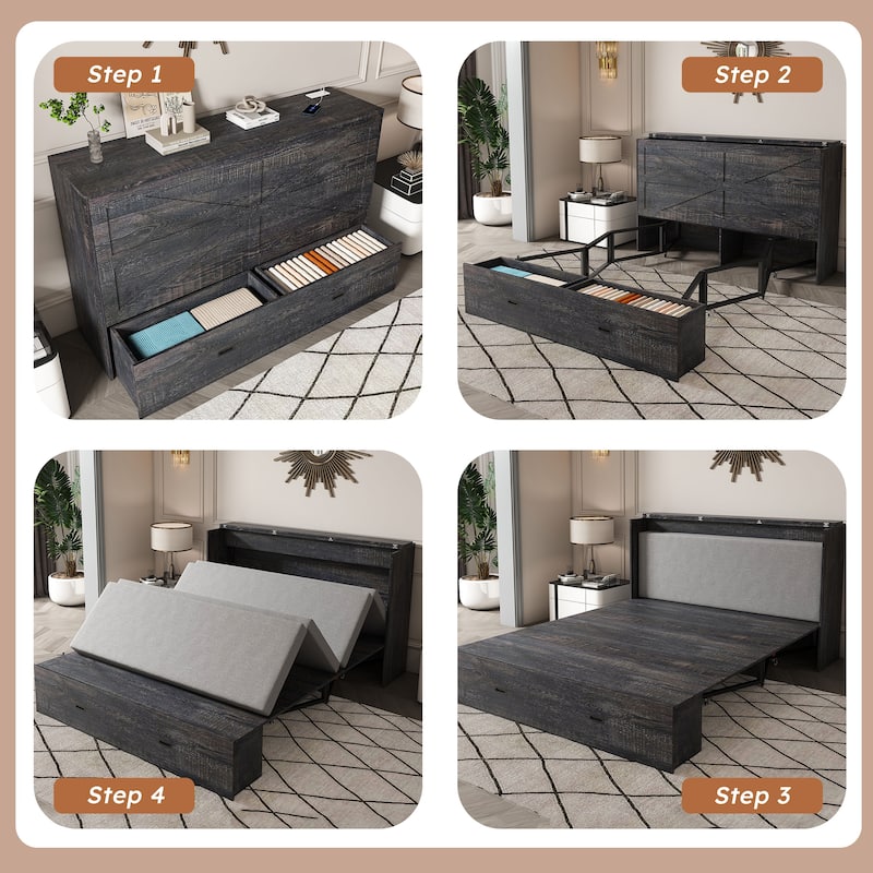 57" Murphy Bed with Storage & Charging Station