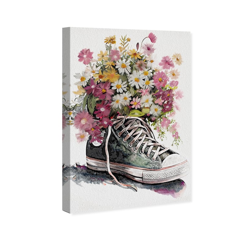 Wynwood Studio Fashion and Glam Chucks and Flowers Pink and Modern & Contemporary Wall Art Canvas Print