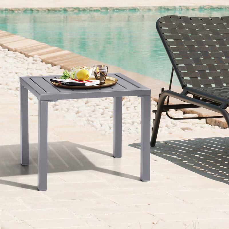 Pellebant Outdoor Aluminum Patio Side Table Rectangular End Table - 18.1 in L* 13.8 in W * 15.7 in H