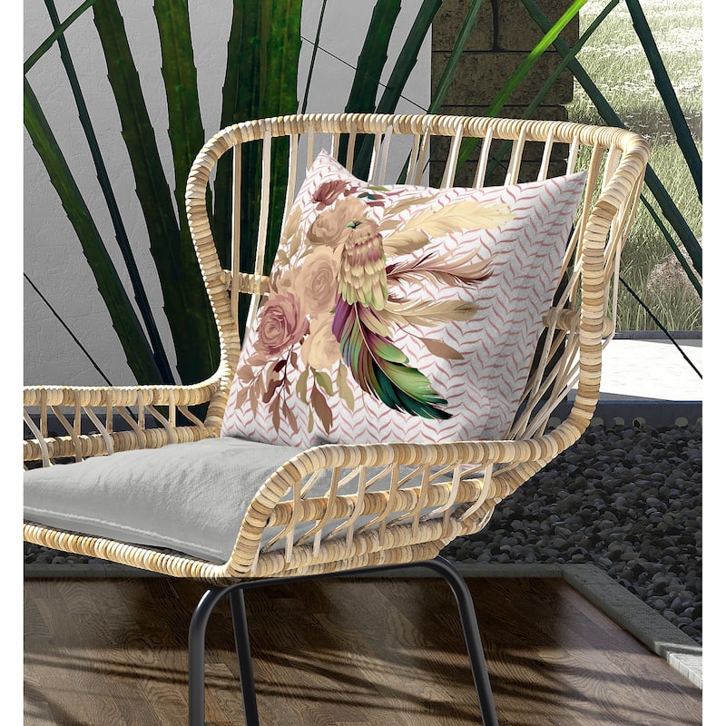 Feathered Bouquet Indoor/Outdoor Reversible Throw Pillow Pink and Beige