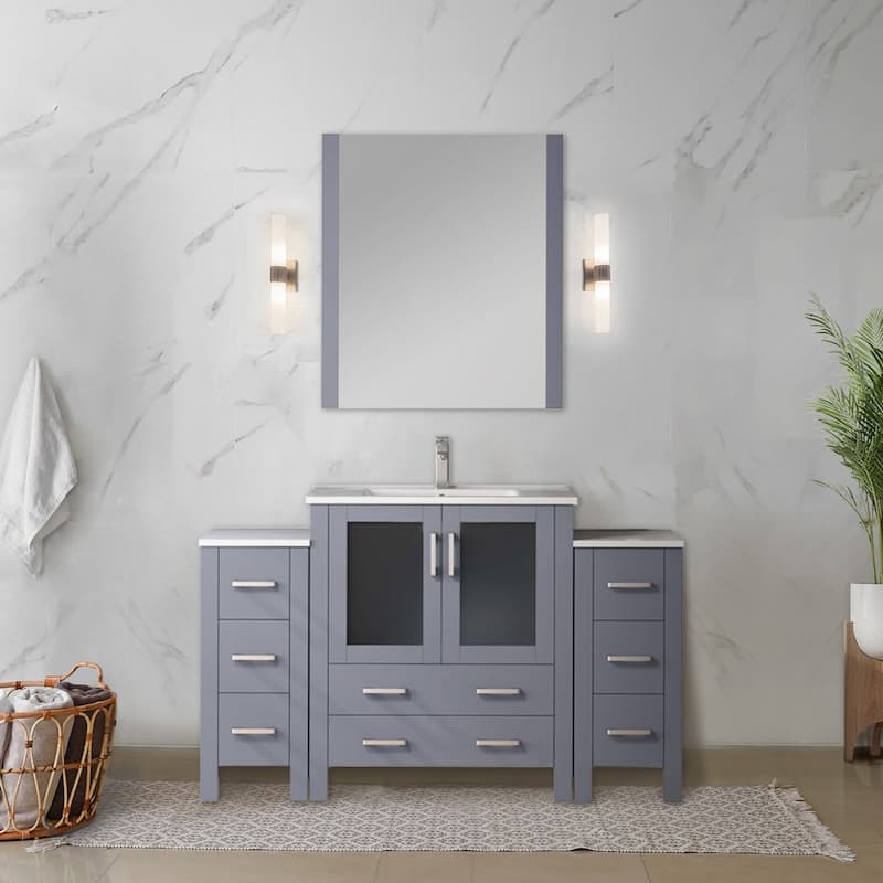 Volez Bath Vanity with Side Cabinets, Ceramic Top, Sink Mirror & Faucet