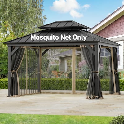 Gazebo Mosquito Netting Replacement Universal 4-Panel Sidewalls 11' x 13',Double Zipper (Mosquito Net Only)