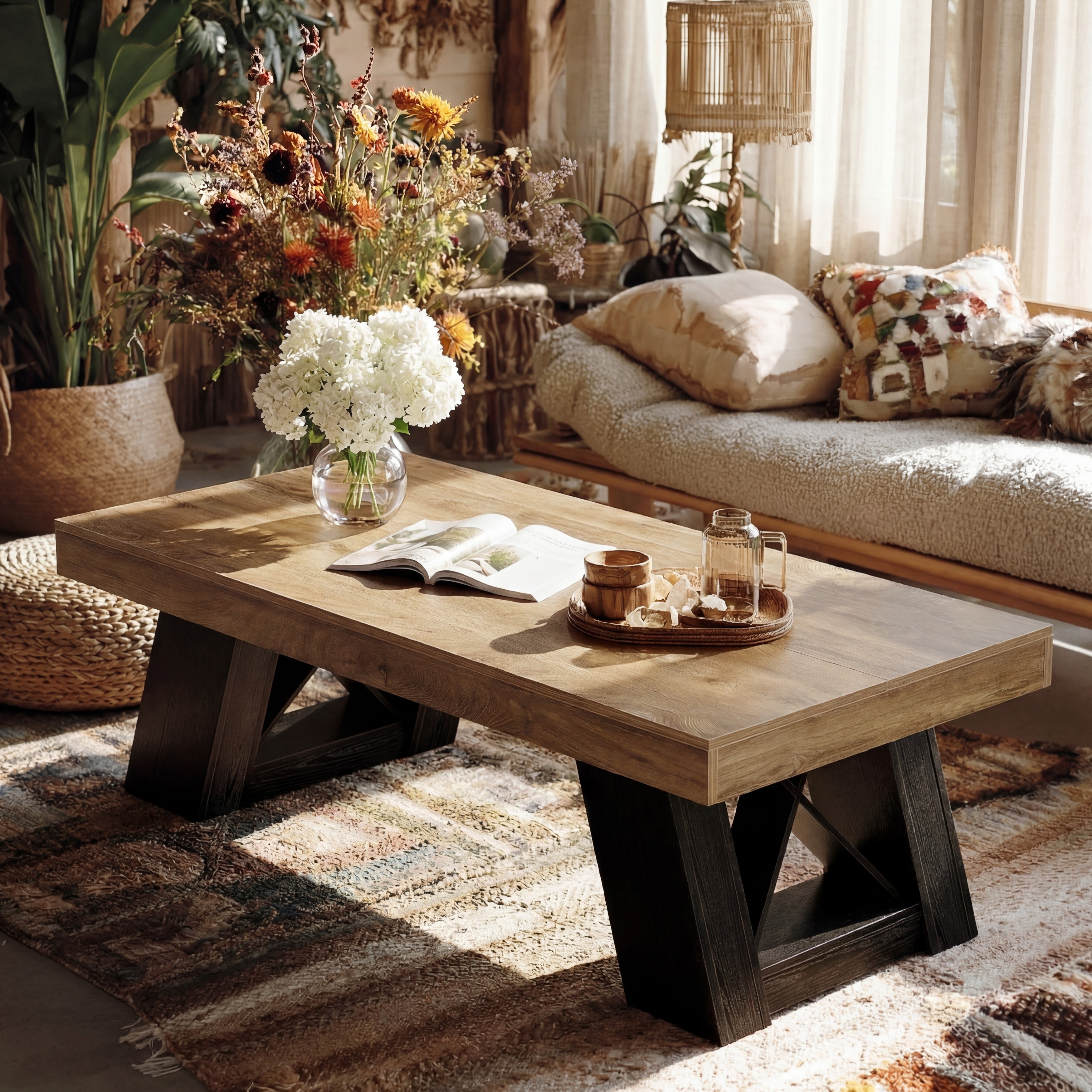 55" Large Coffee Table for Living Room, Rectangular Center Table
