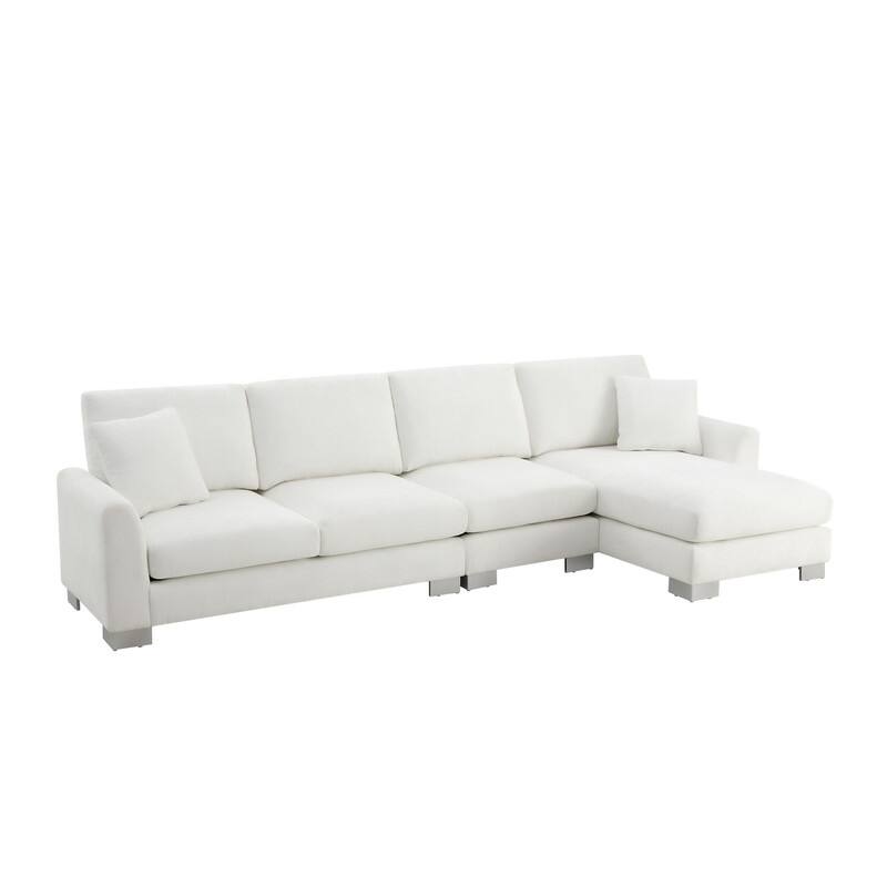 Modern Oversized Long Couch with 2 Pillows, L-shaped Sectional Sofa with with Chaise Lounge