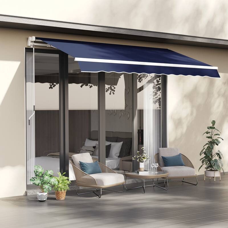 10x8ft Retractable Patio Awning with Manual Crank, UV & Water-Resistant Fabric, Aluminum Frame for Deck, Balcony, Yard