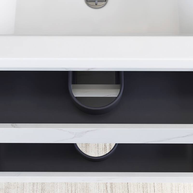 Floating Bathroom Vanity Integrated White Resin Sink