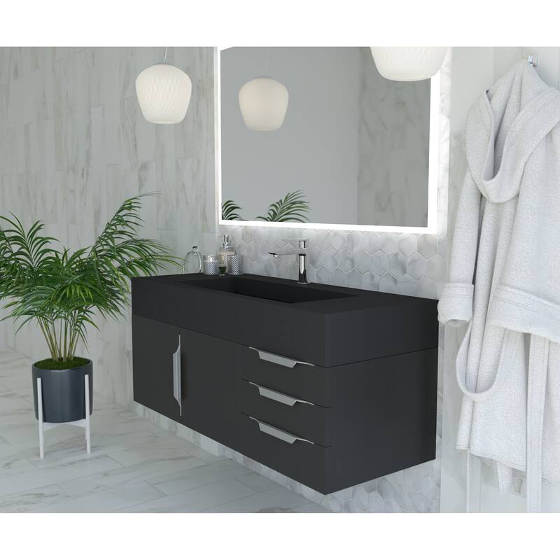 Nile 48" Wall Mounted Bathroom Vanity Set w/ Black Top