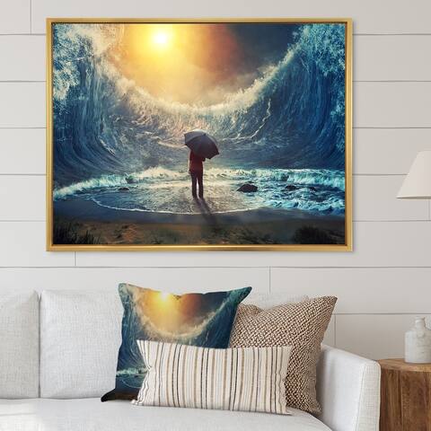 Designart 'Religious Path Through The Water III' Traditional Framed Canvas Wall Art