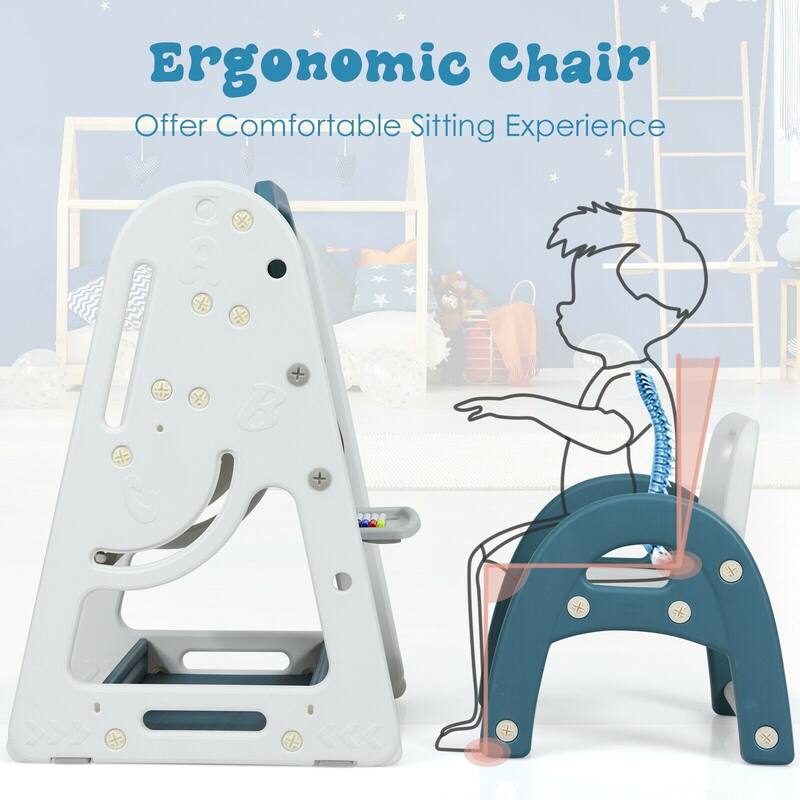 2 in 1 Kids Easel Desk Chair Set Book Rack Adjustable Art Painting Board - 25'' x 21'' x 30'' – 39'' (L x W x H)