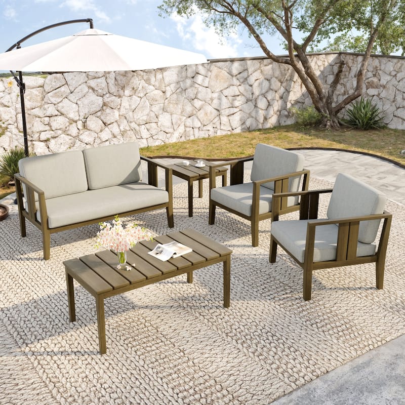 5-Piece Teak Wood Outdoor Conversation Set