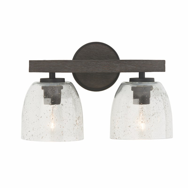 Clive 2-light Mango Wood Carbon Grey/ Black Iron Bath/ Vanity Fixture