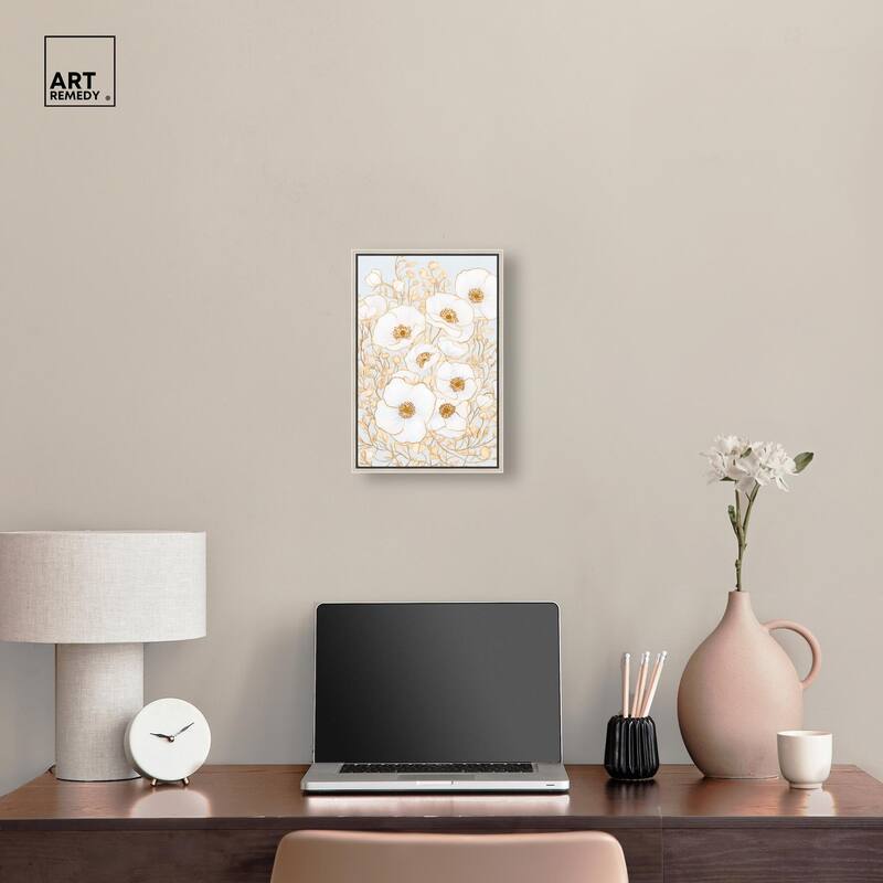 White and Gold Poppies I Canvas by Art Remedy