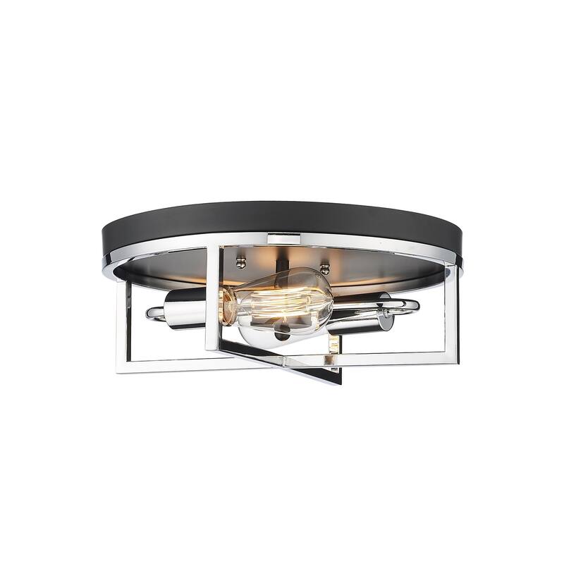 2-Light Black And Chrome Cage Flush Mount
