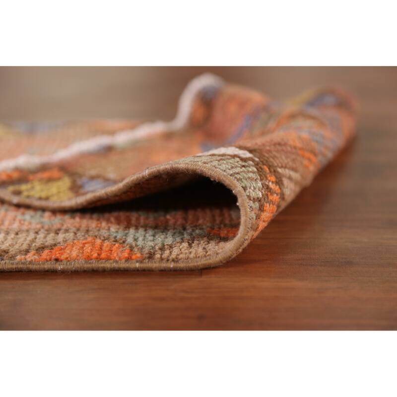 Hand Knotted Oriental 100% Wool Carpet Transitional Geometric Oranges & Rust Anatolian Area Rug - 2' 10'' X 1' 7''