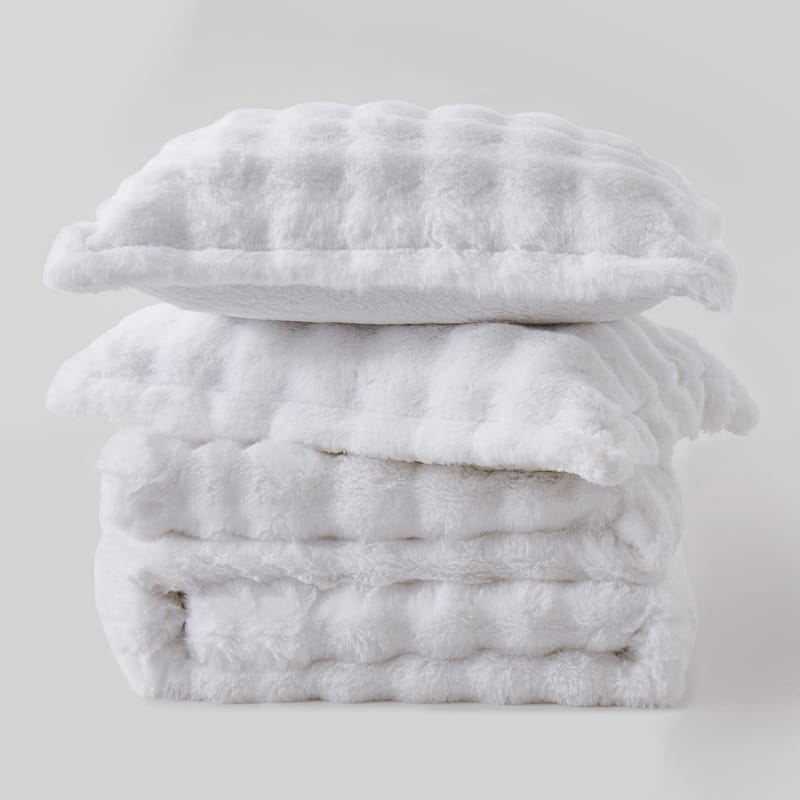 3 Pieces Fluffy Faux Rabbit Fur Comforter Set, Plush Fuzzy Bedding Set for Winter