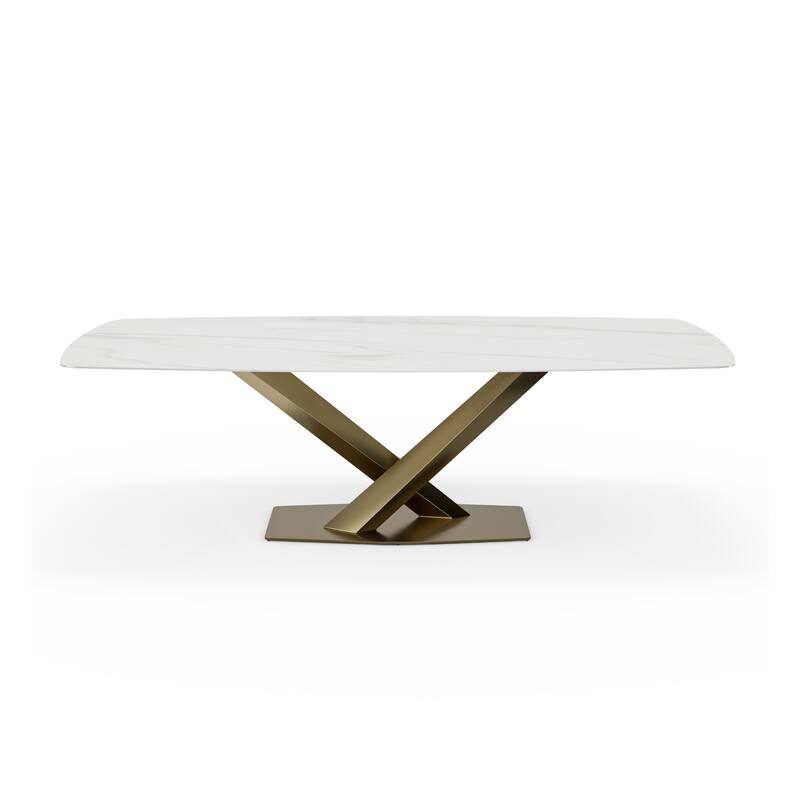 Modern Rectangle Sintered Stone Large Dining Table - 43"x 86" - Snowy White