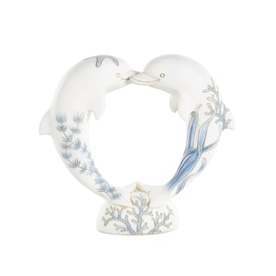 Polystone Animal Heart Shaped Decorative Sculpture with Blue Coral Patterns - White - Roche River Decor