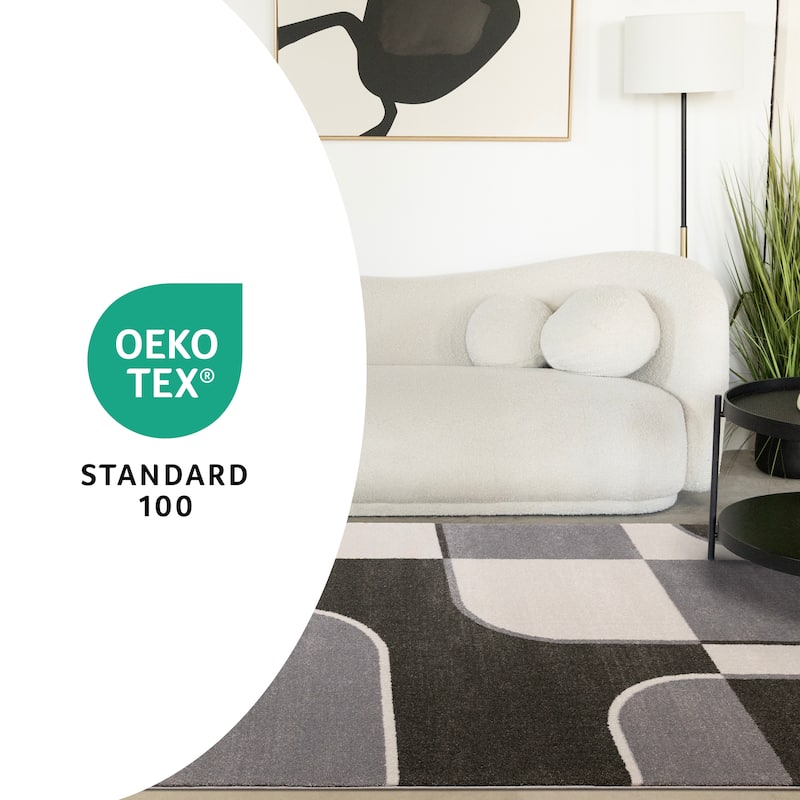 Grey Black White Mid Century Geometric High-Traffic Rug