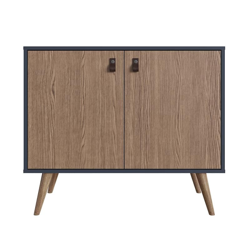 Manhattan Comfort Amber Accent Cabinet with Faux Leather Handles in Blue and Nature - Blue and Nature