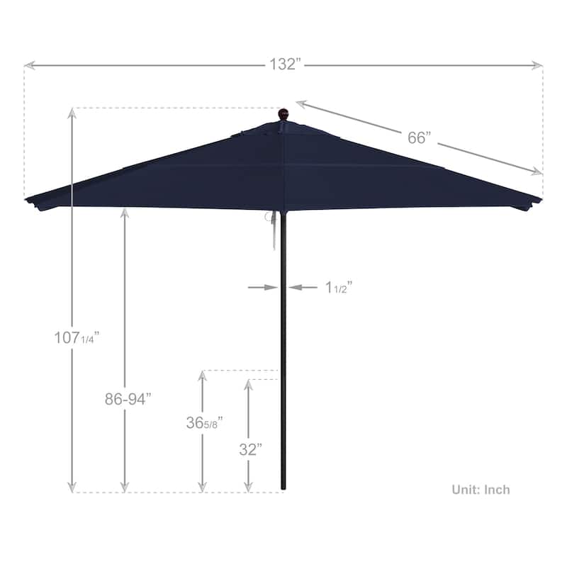 California Umbrella 11' Venture Series Patio Umbrella, Bronze Aluminum Pole Fiberglass Ribs Pulley Lift, Olefin Royal Blue