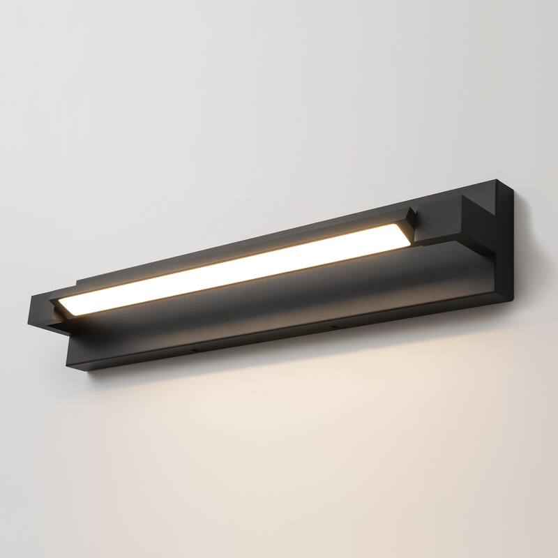 23.6 in. 1-Light Modern Black/Gold Linear Bathroom Vanity Light over Mirror Rotatable Aluminum Integrated LED Wall Light