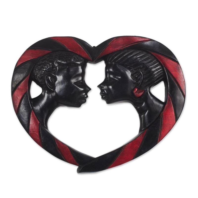 Novica Handmade Passionate Lovers Wood Wall Sculpture