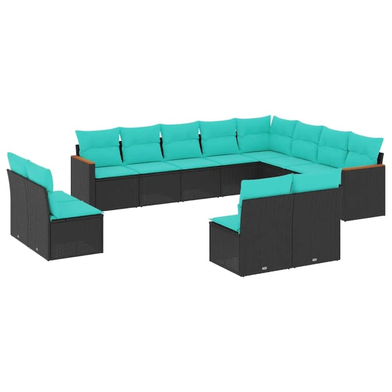 vidaXL 12 Piece Patio Sofa Set with Cushions Black Poly Rattan