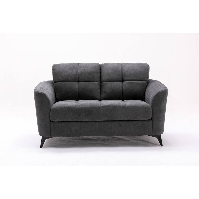 Woven Fabric Loveseat Sofa, Couch Settee with Tufted Cushions, 2 Seater Sofa with Pocket Coil Seating and Metal Legs