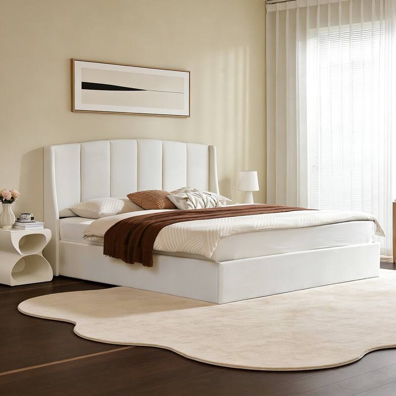 Linen Wingback Hydraulic Lift Up Storage Upholstered Platform Bed