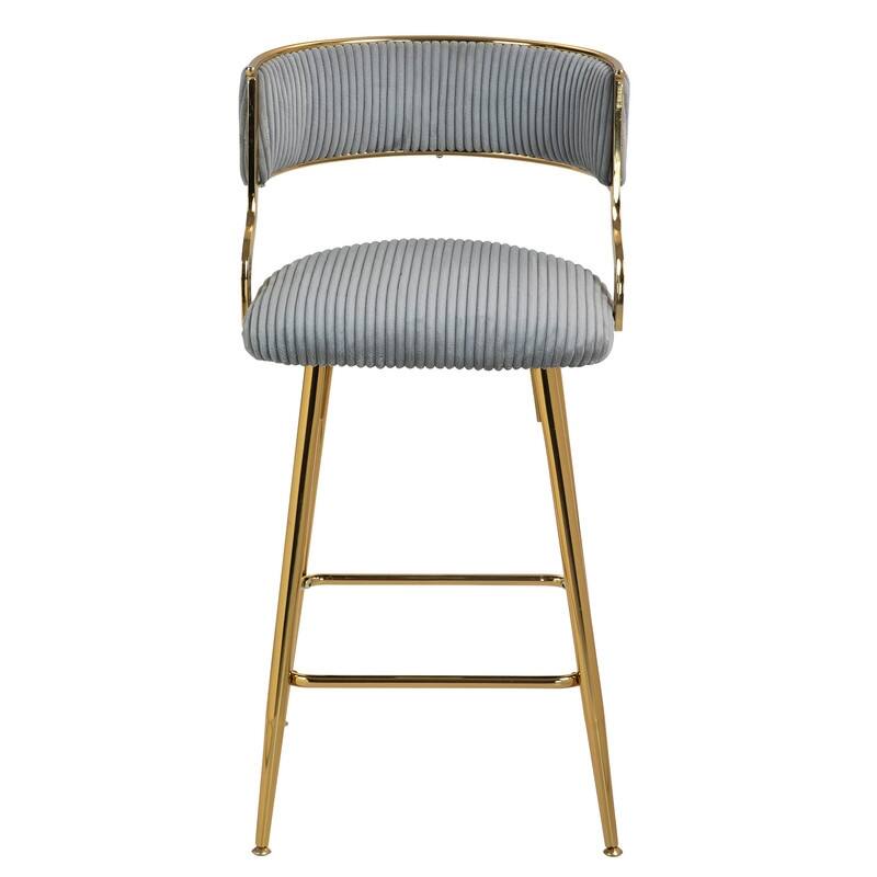 (SET of 2) 26'' Counter height bar stools Corduroy kitchen island counter bar stool with back,golden chromed base and footrest