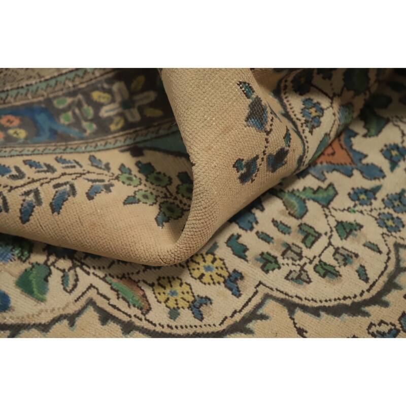 Hand Knotted Oriental 100% Wool Carpet Traditional Floral Beige & Ivories Tabriz Area Rug - 6' 5'' X 4' 8''
