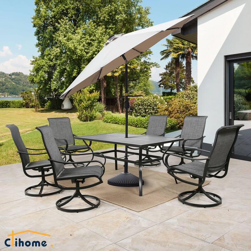 Clihome 9-Ft Outdoor 32 LED Solar Market Umbrella with Tilt & Crank