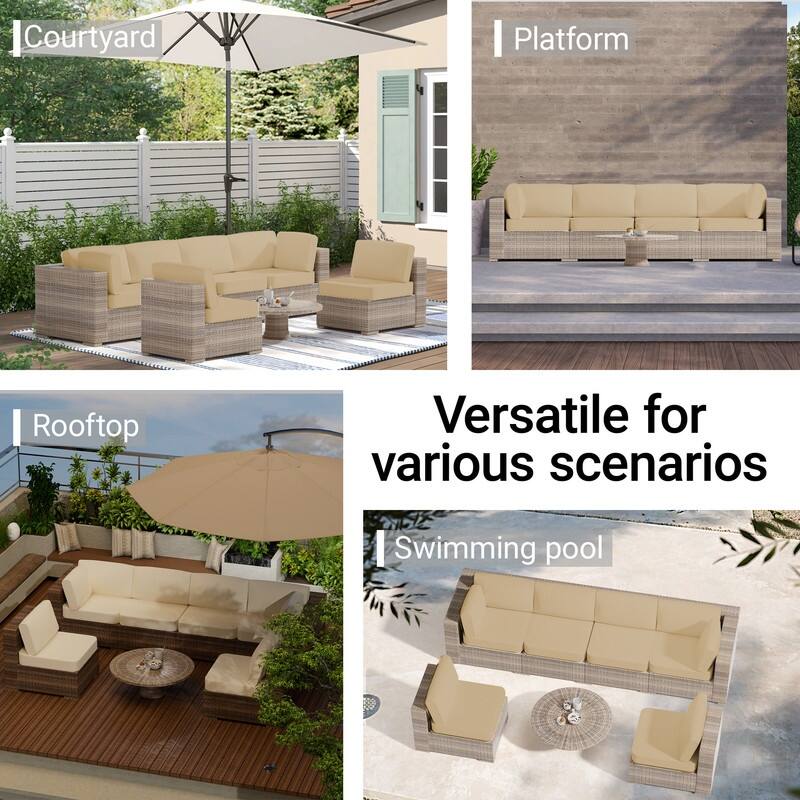 14-Piece Patio Furniture Sofa Cushions, 6-Seater Outdoor Cushion Set (Only Include Cusions，Not Sofa） - 25.6*25.6*4in